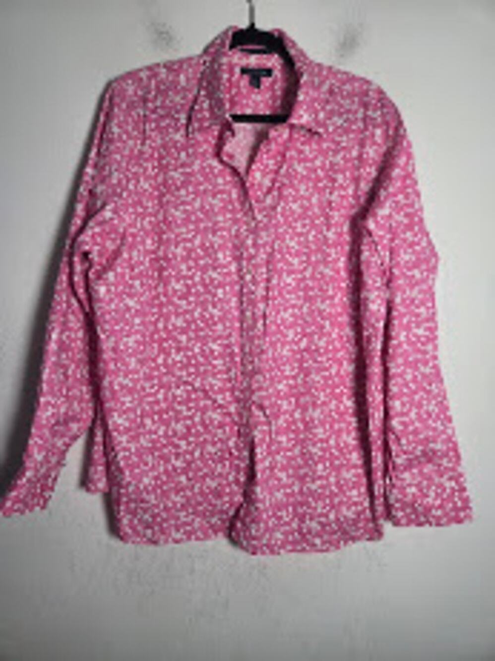 Land's End Pink White Floral "No Iron Pinpoint Oxford" Button Down Blouse sz 20W